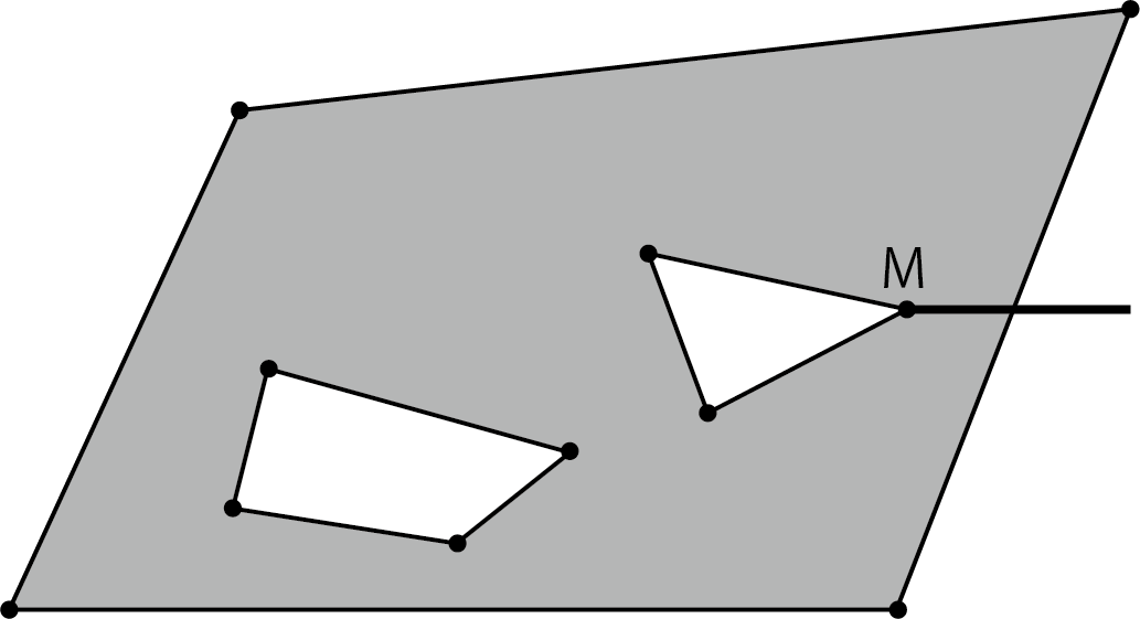 Draw a line to the right from vertex M